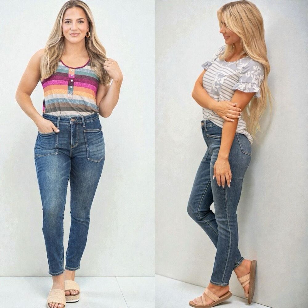 Judy Blue Dark Wash High Rise Patch Pocket Skinny Jeans Stretch Plus & Reg NWT - Picture 5 of 16